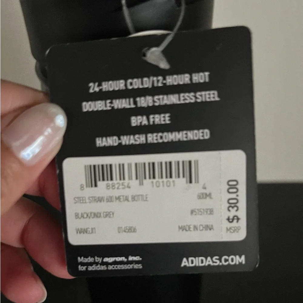 Adidas steel straw 600ml bottle water cold cup black onyx gray new sports gym - Picture 2 of 3